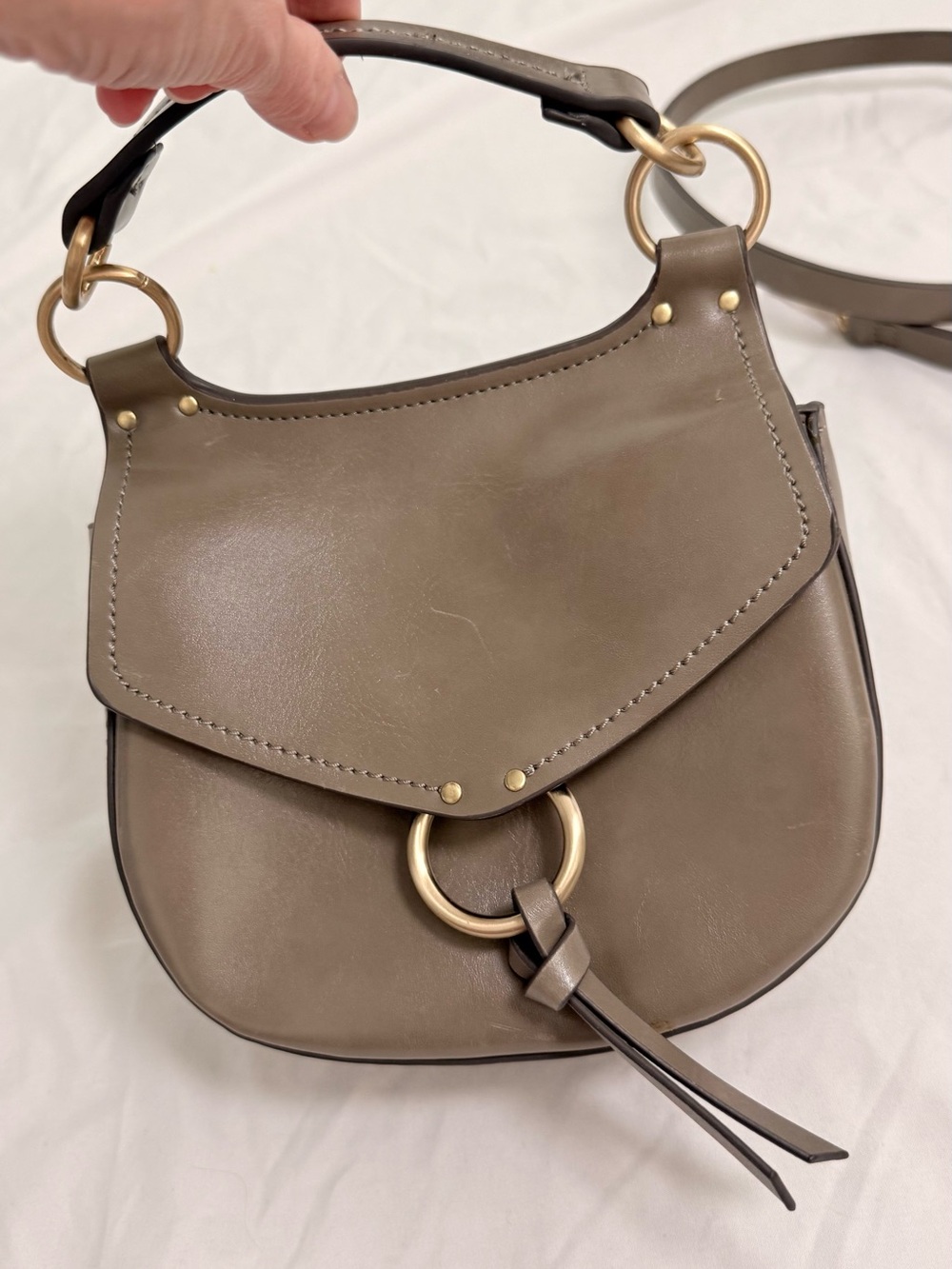 Zara Taupe Saddle Shoulder Bag with Gold Ring Hardware